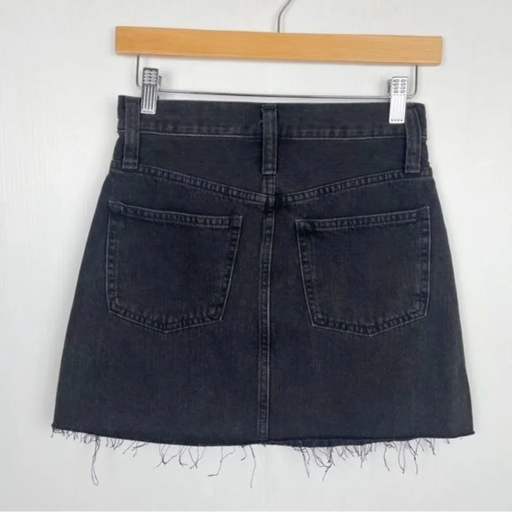 Madewell High Waist Button Front Rigid Denim A-Line Skirt Black L4538